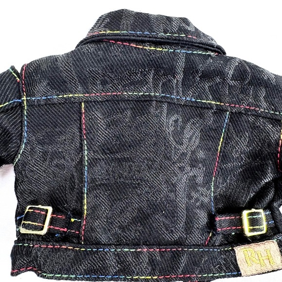 Rainbow High Black Denim Doll Jacket Multi Color Stitching Gold Buttons 24" - Picture 2 of 5